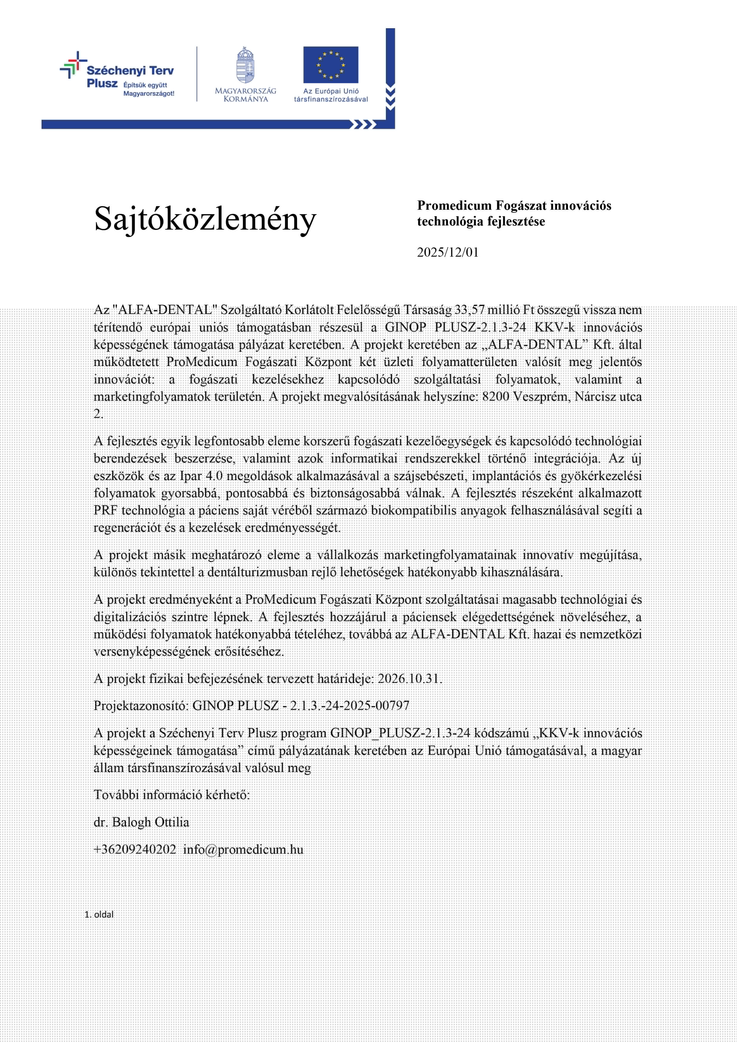 Széchenyi Terv Plusz Sajtóközlemény